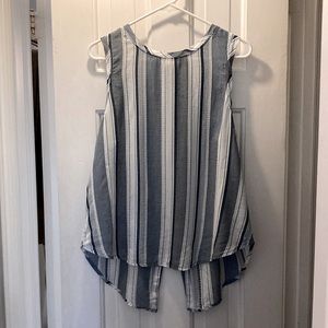 Bella Dahl blue dobby swing tank with back placket and back fishtail hem